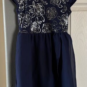 George Blue Fit and Flare Dress with Flutter Sleeves
